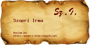 Szopri Irma névjegykártya